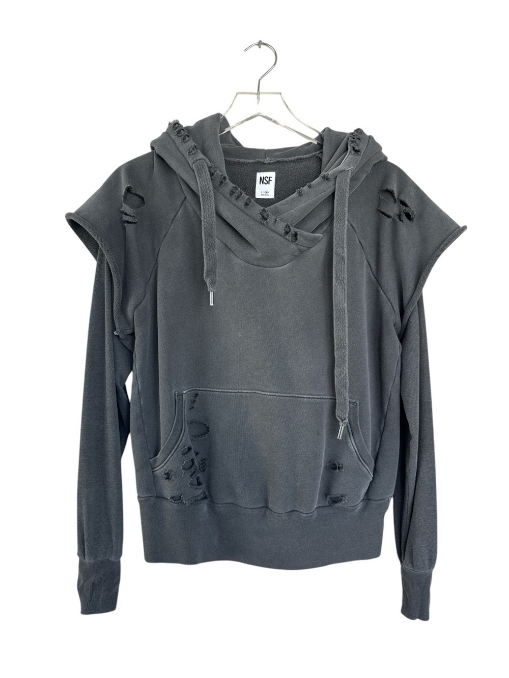 NSF Ray Thermal Sleeve Pullover Hoodie Distressed Layered Size Medium